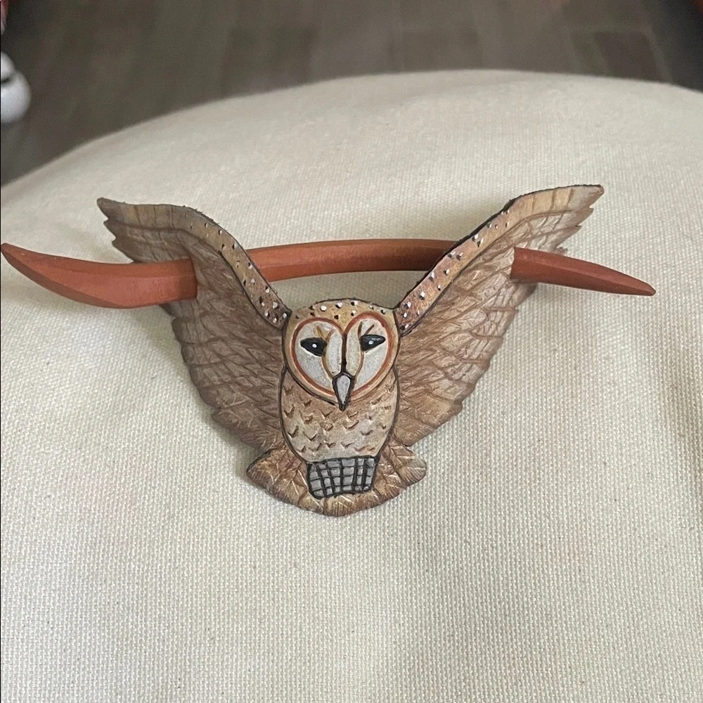 Vintage, rare Handcrafted leather Owl hair piece